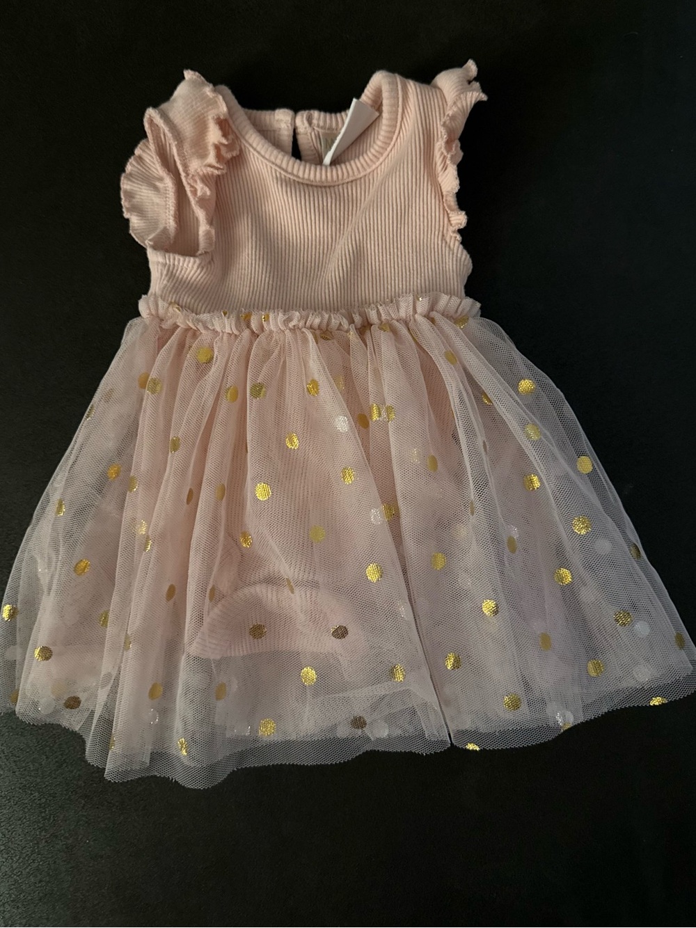 Madison Layne Blush Pink Tulle Dress with Gold Polka Accents